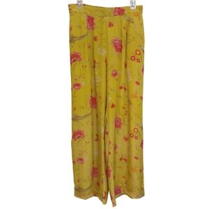 Paulmi & Harsh Luxury Yellow Floral Bird Print Wide Leg Pants XXL India New